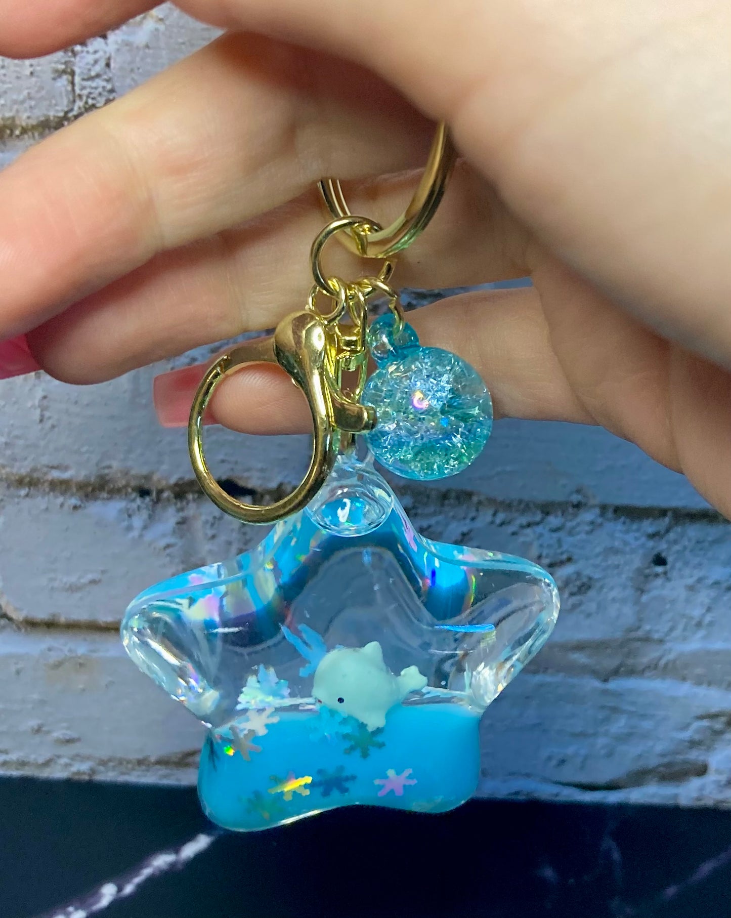 Liquid Filled Animal Globe Charm Water Ball Keychain